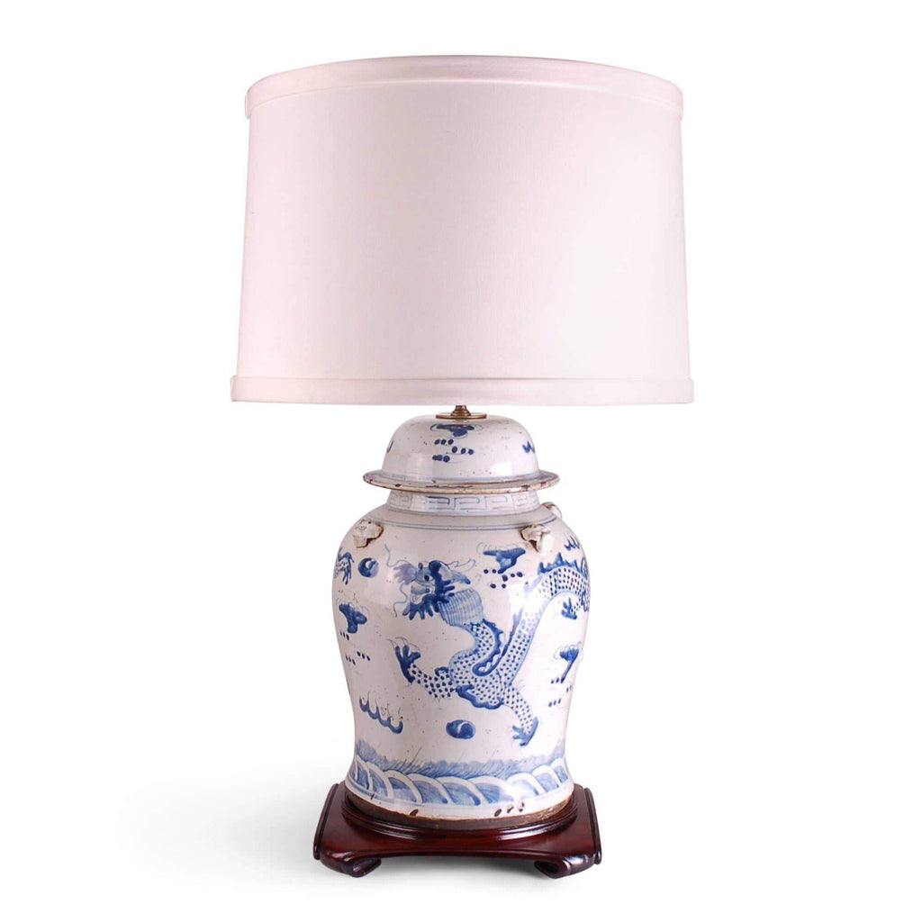 30" Blue & White Ming Dragon Temple Jar Table Lamp by Avala