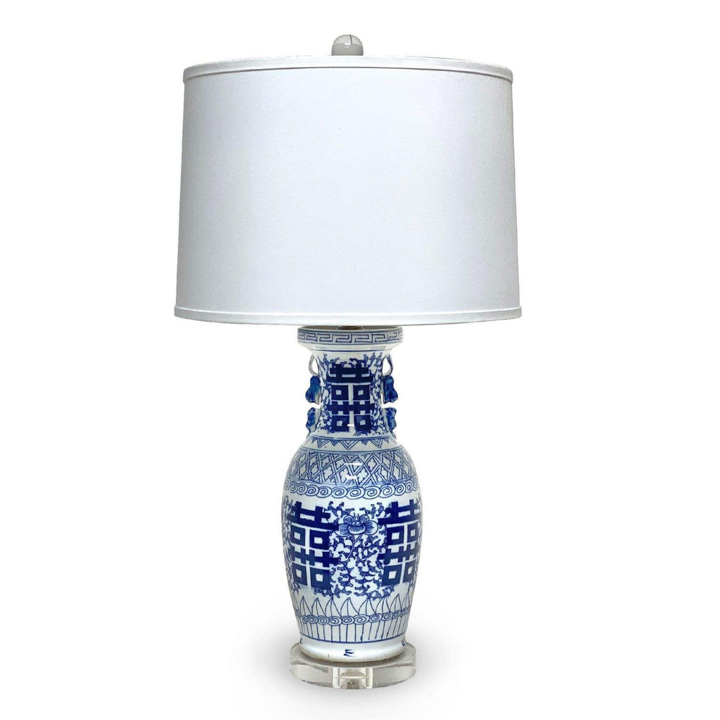 31" Blue & White Double Happiness Vase Lamp by Avala
