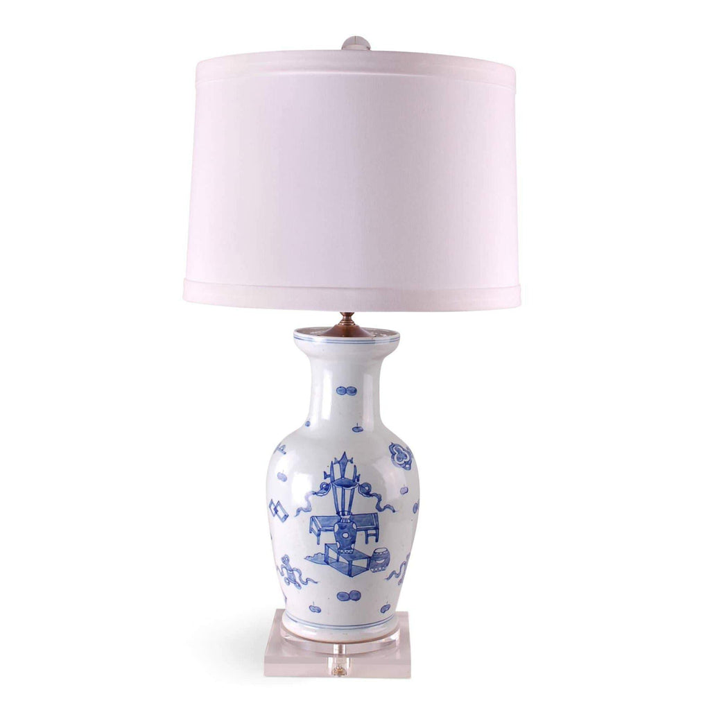 31" Blue & White Eight Treasures Baluster Vase Lamp by Avala