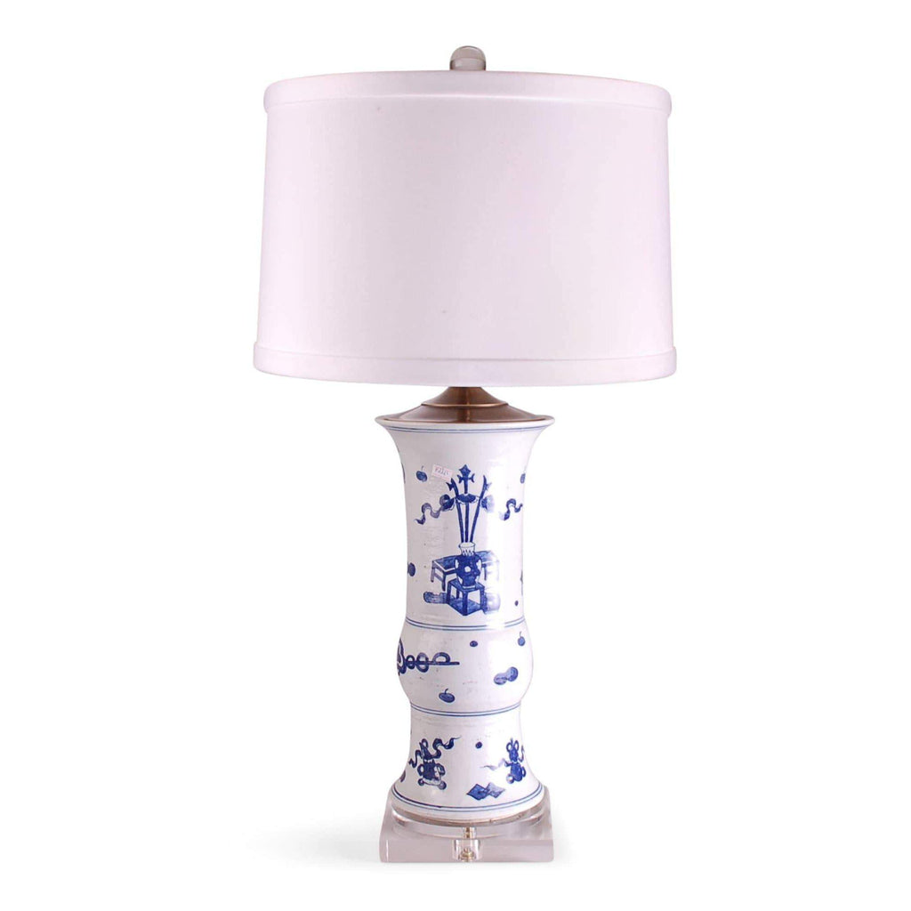 31" Blue & White Eight Treasures Beaker Vase Lamp by Avala