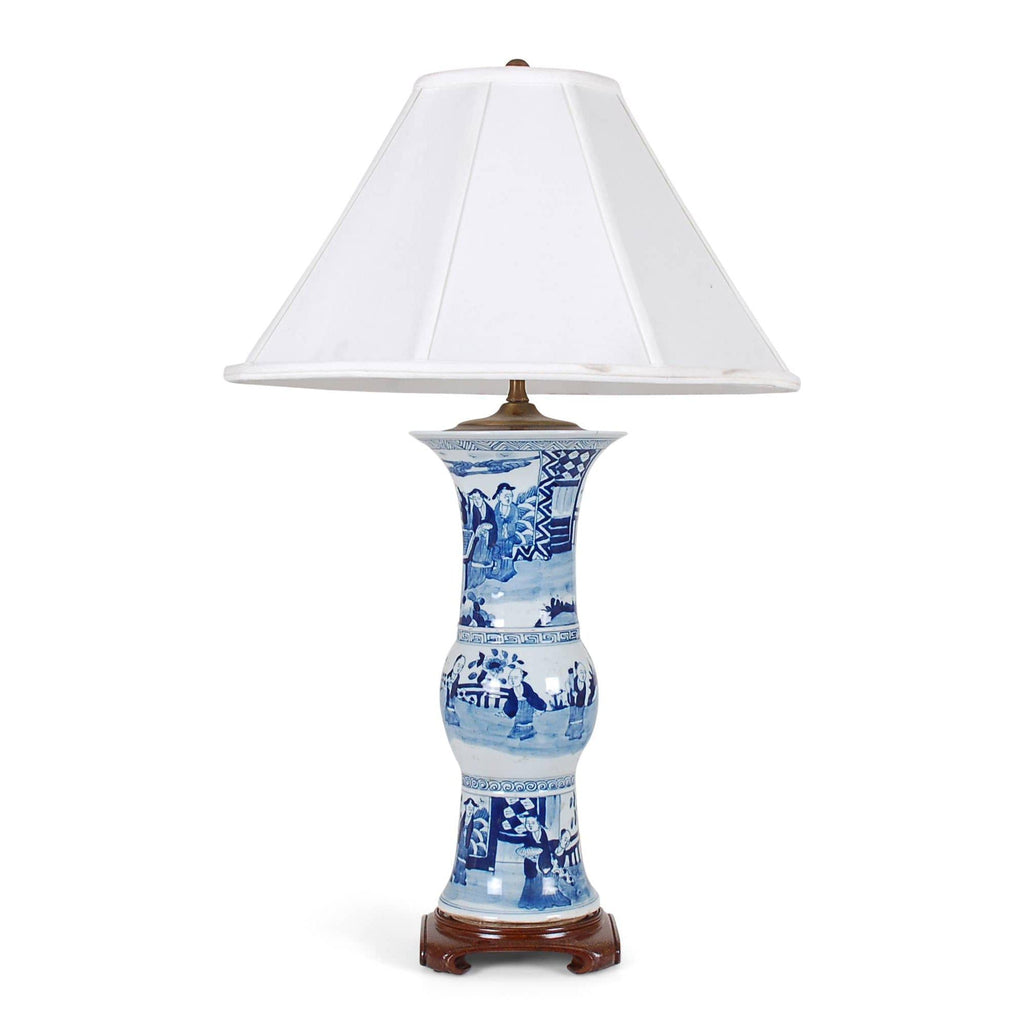 31" Kangxi Blue & White Figural Beaker Vase Lamp by Avala