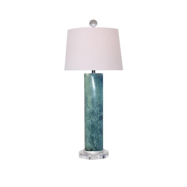 31" Mottled Teal Jade Cylindrical Oval Shaped Table Lamp by East Enterprises