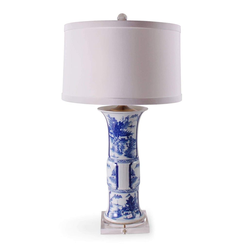 32" Blue & White Canton Beaker Vase Table Lamp by Avala