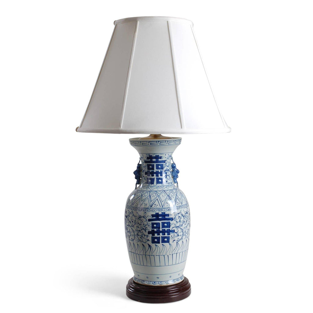 32" Blue & White Double Happiness Vase Lamp by Avala