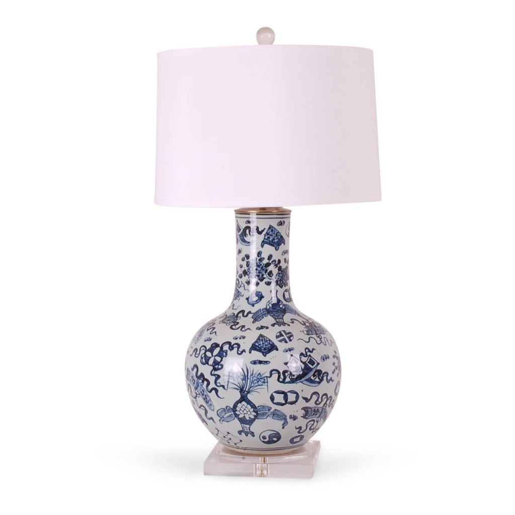32" Blue & White Eight Treasures Bottle Vase Lamp by Avala