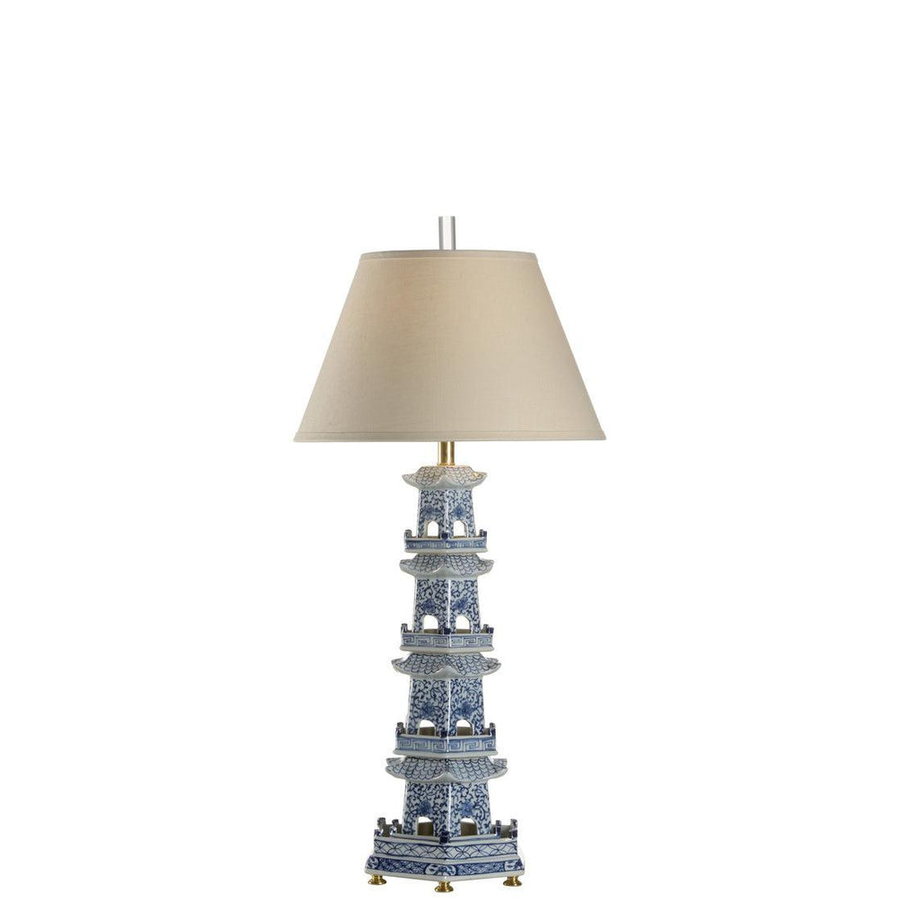 38" Blue & White Pagoda Lamp by Chelsea House