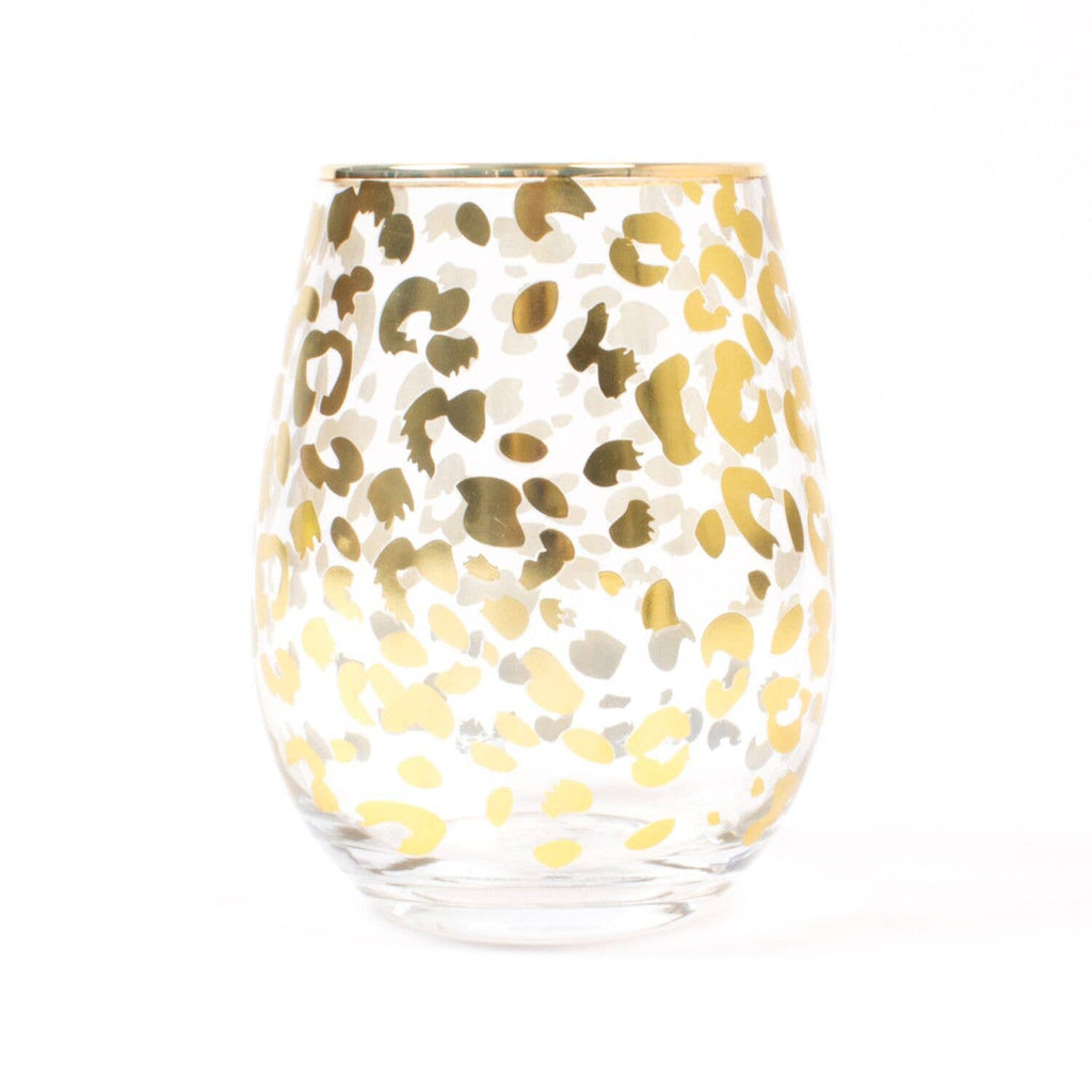 8 Oak Lane - Gold Leopard Stemless Wine Glass by 8 Oak Lane