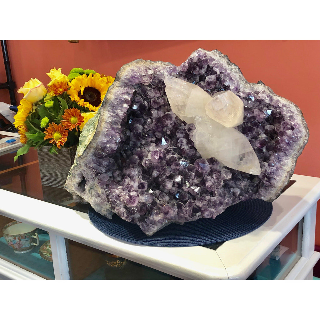 Amethyst Geode with Calcite Crystals by Room Tonic