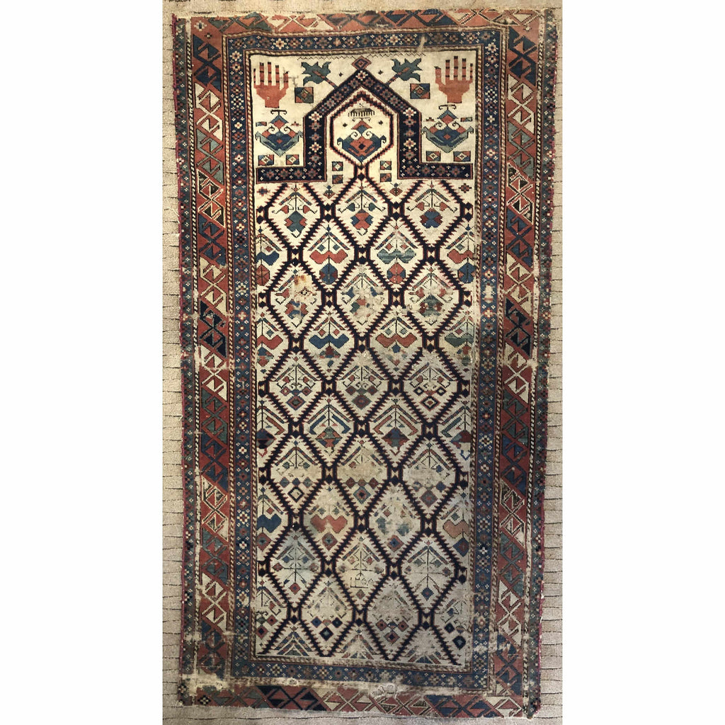 Antique 19th C. 1820's Caucasian Dagestan Prayer Rug 31" x 58" by Antique