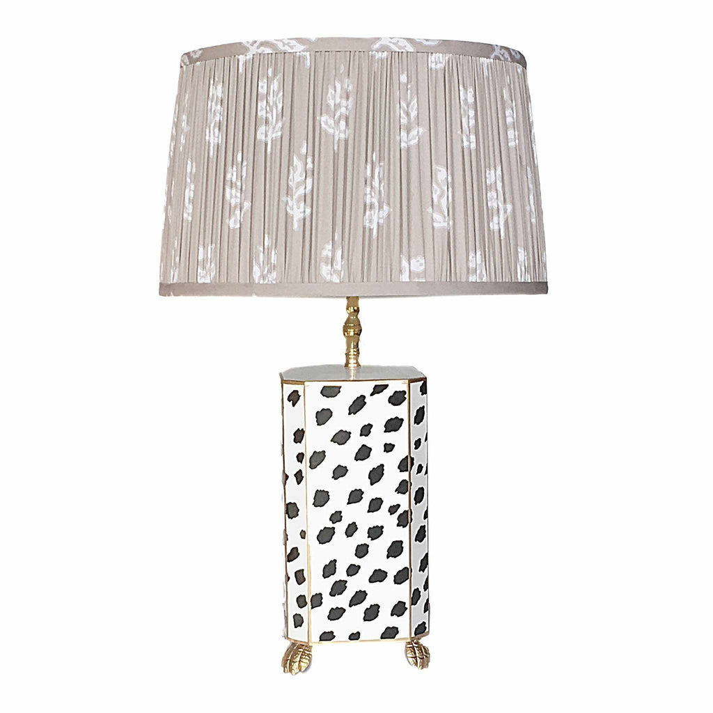 Black Fleck Lamp with Pleated Taupe Sprig Shade by Dana Gibson