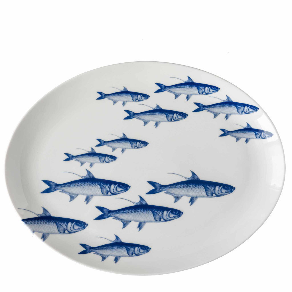 Blue School of Fish Oval Platter by Caskata