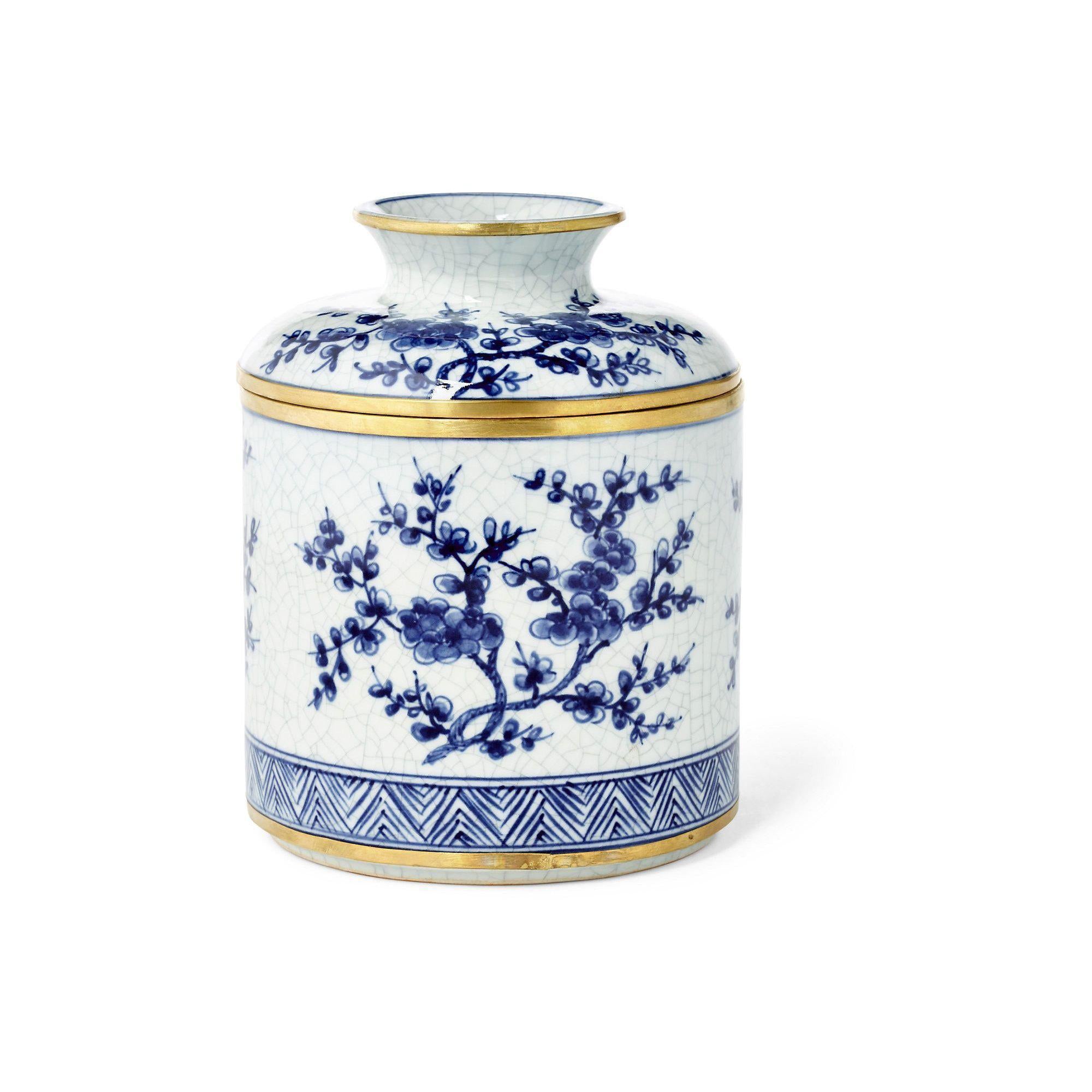 Blue and White Chinoiserie Ceramic Coasters with Holder