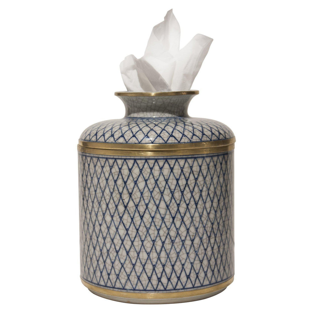 Blue & White Diamond Tissue Box by Dessau Home