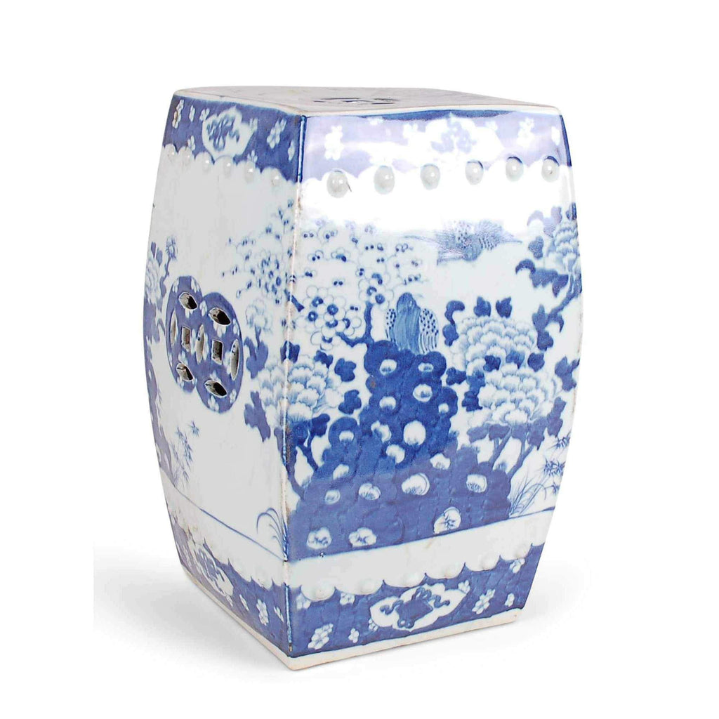 Blue & White Square Garden Stool by Avala