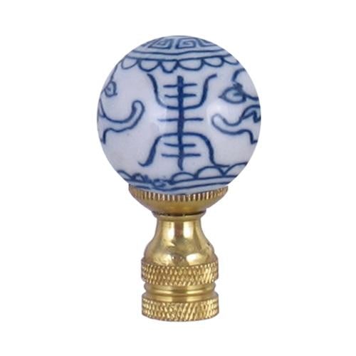 Blue and White Porcelain Ball Finial on Polished Brass Base by East Enterprises