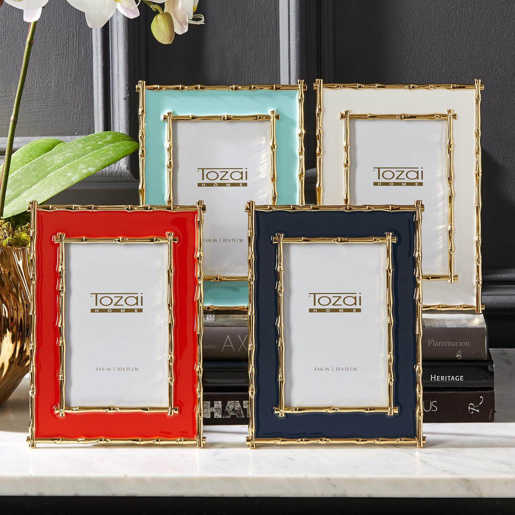 Brynn Gold Bamboo Border 4" x 6" Photo Frames in Assorted Colors (Set of 4) by Two's Company