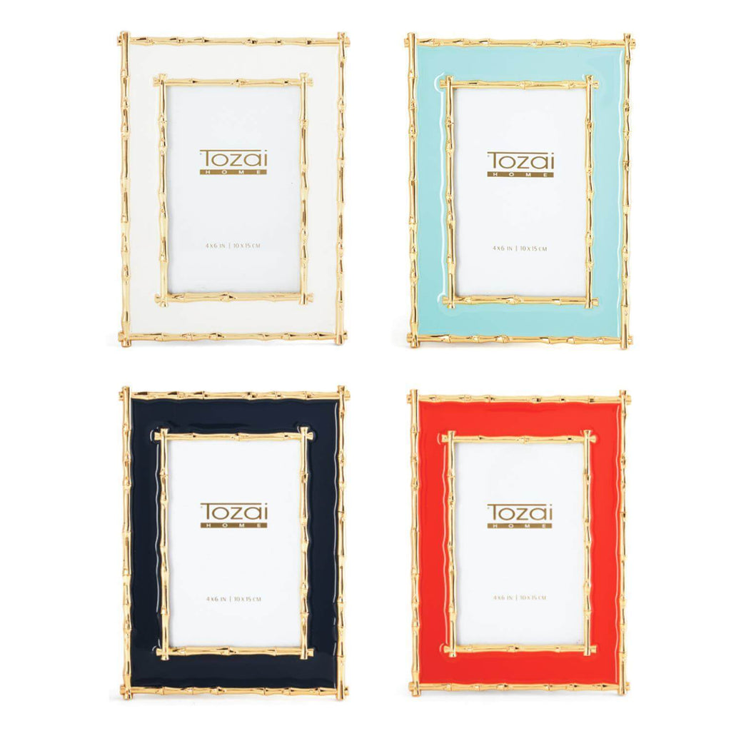 Brynn Gold Bamboo Border 4" x 6" Photo Frames in Assorted Colors (Set of 4) by Two's Company
