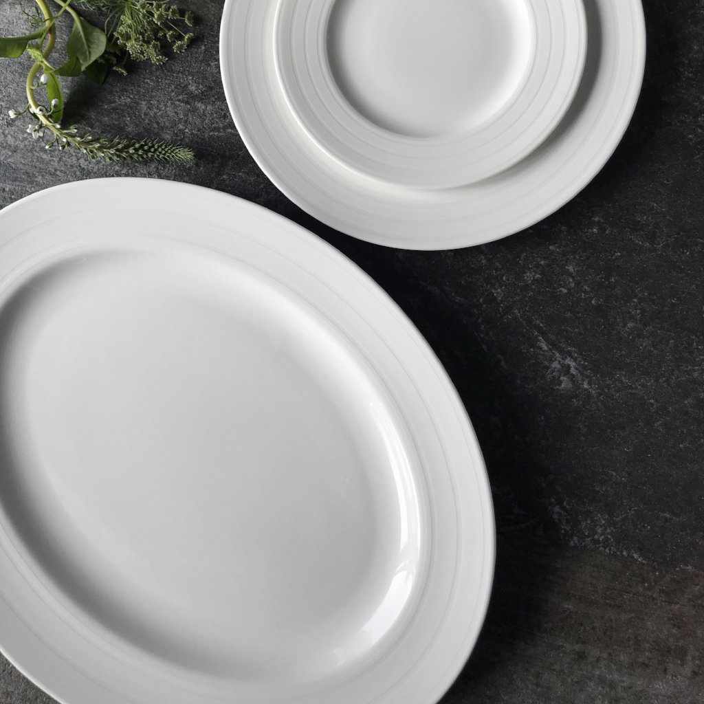 Cambridge Stripe White Large Oval Platter by Caskata