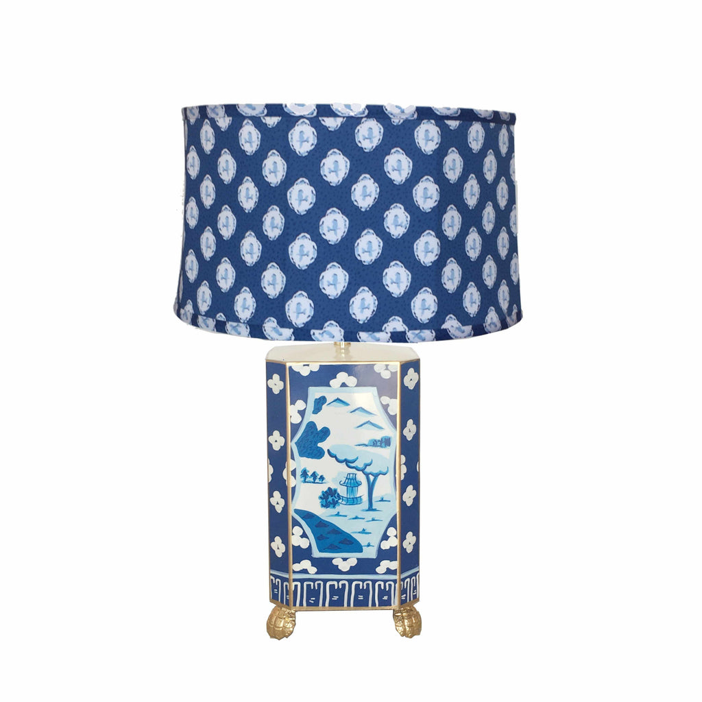 Canton in Blue Lamp with Blue Bellamy Shade, Small by Dana Gibson