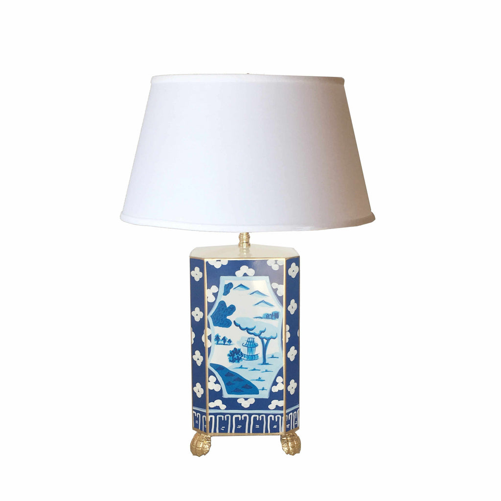 Canton in Blue Lamp with White Shade, Small by Dana Gibson
