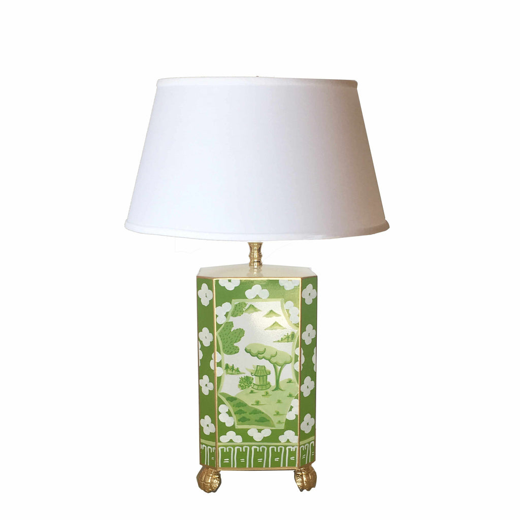 Canton in Green Lamp with White Shade, Small by Dana Gibson