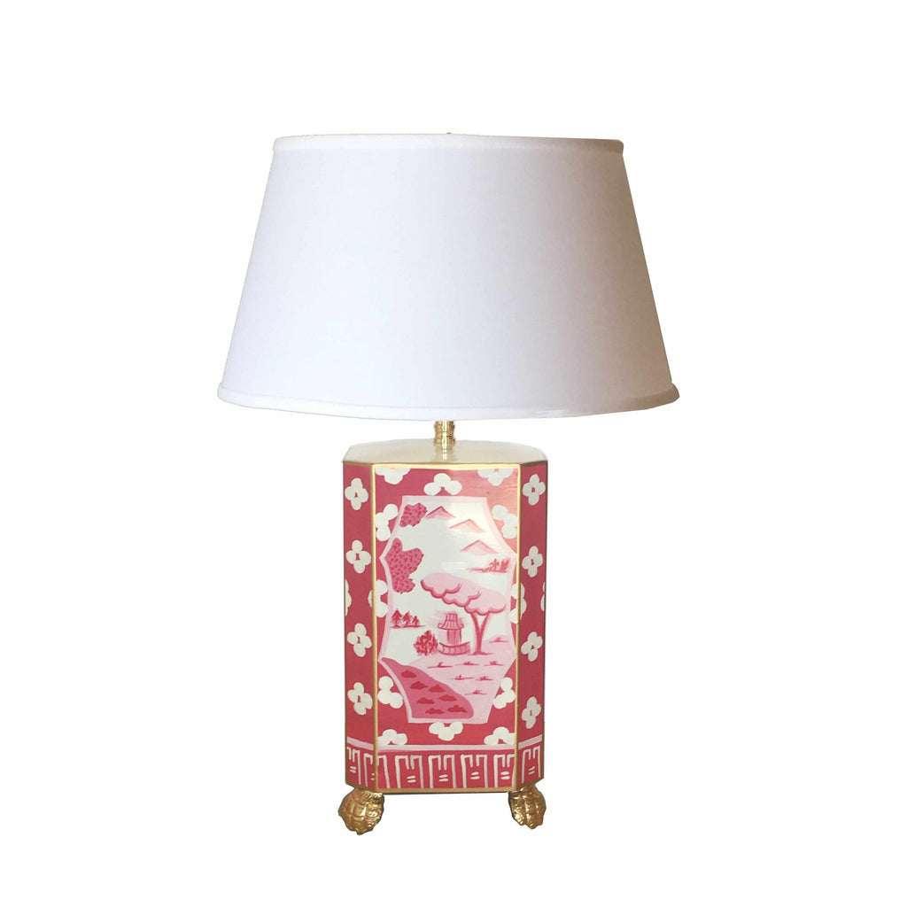 Canton in Pink Lamp with White Shade, Small by Dana Gibson
