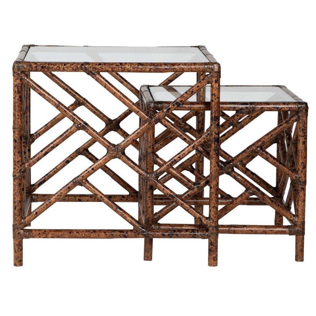Chinese Chippendale Rattan Nesting Tables, Set of Two by David Francis Furniture