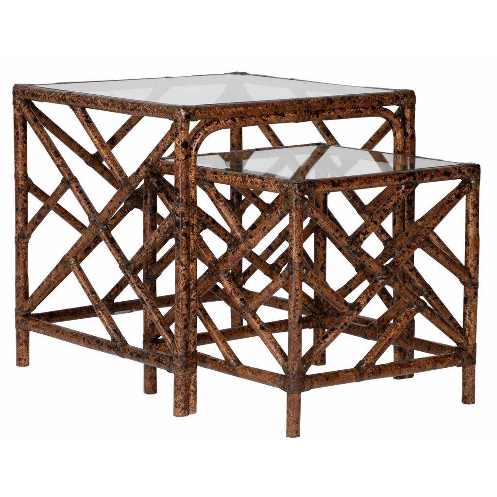 Chinese Chippendale Rattan Nesting Tables, Set of Two by David Francis Furniture