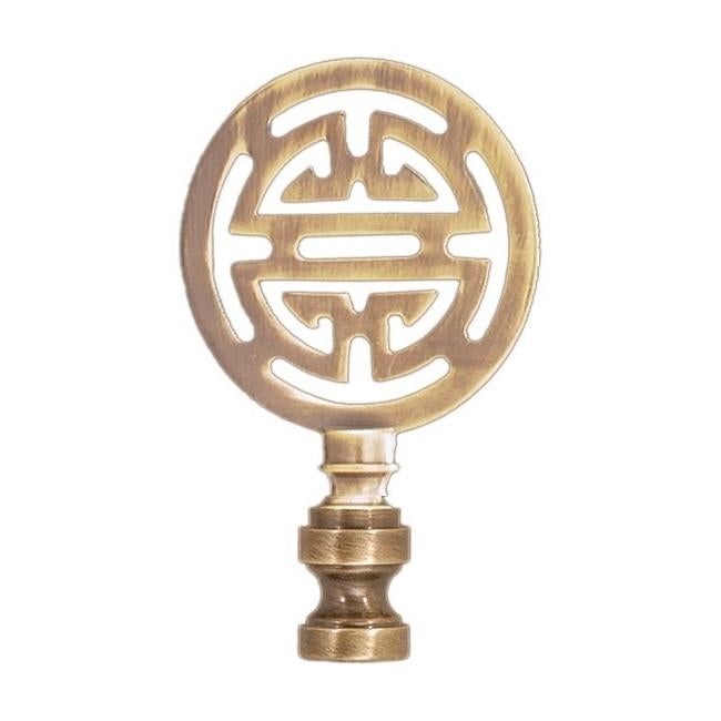 Chinese Shou Longevity Finial in Antique Brass by B&P Lamp Supply