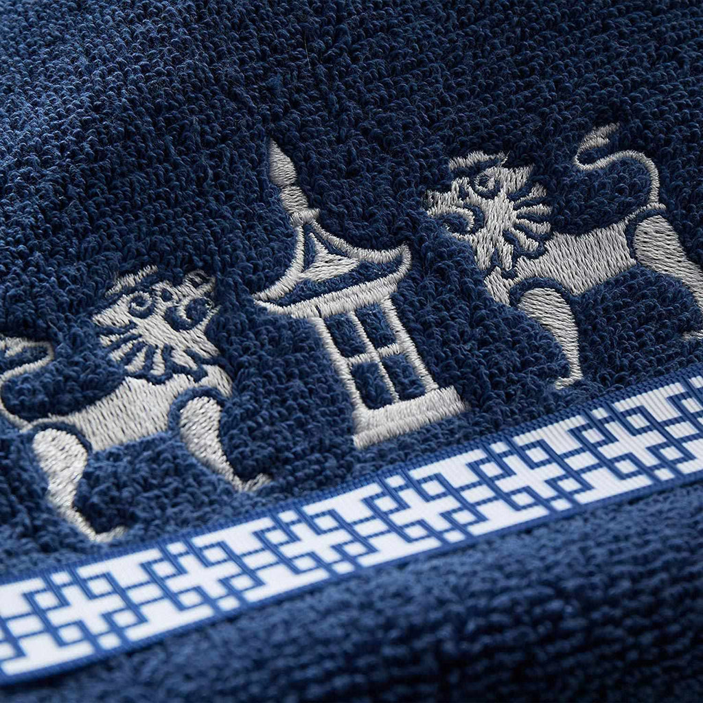 Chinoiserie Embroidered Hand Towels, Navy by Room Tonic