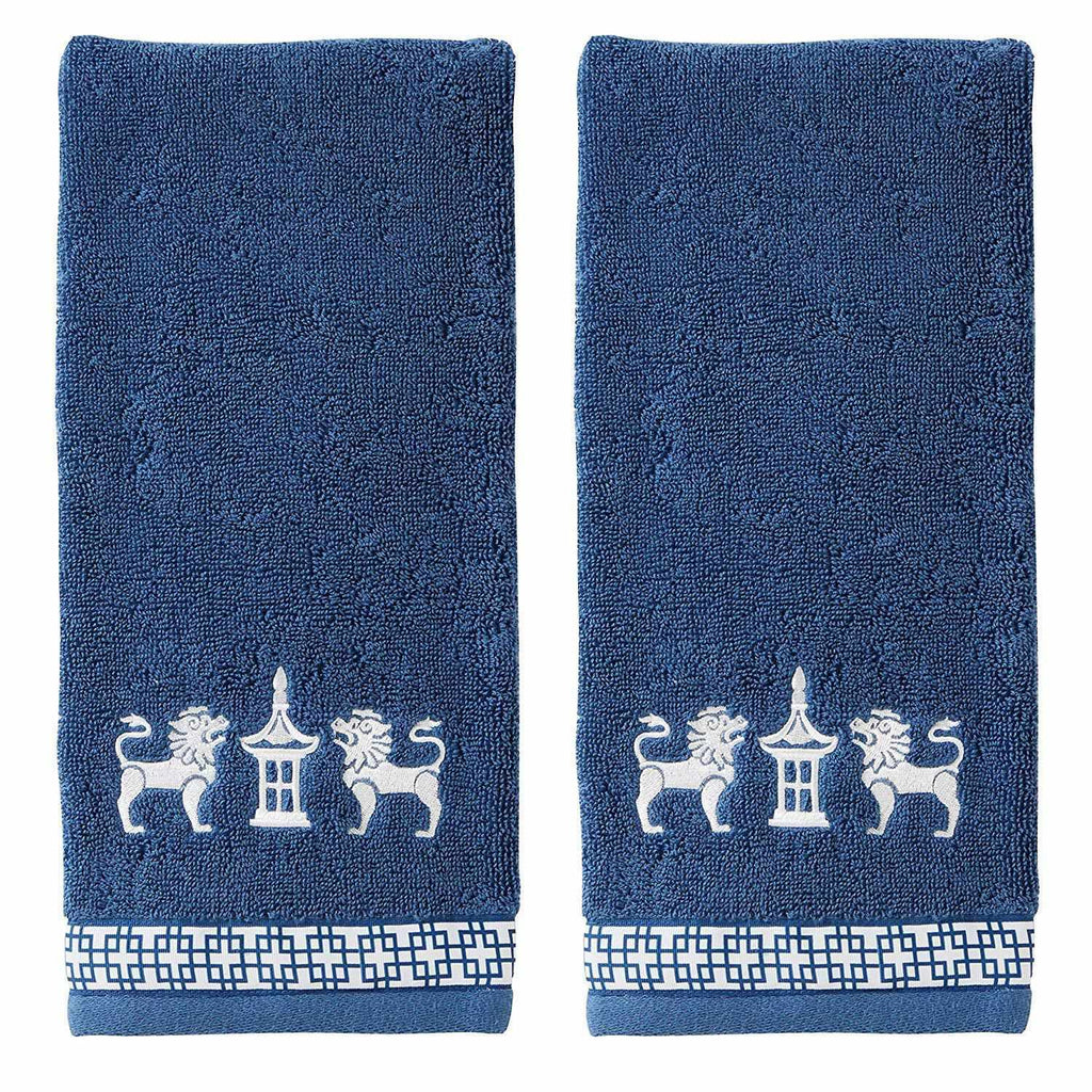 Chinoiserie Embroidered Hand Towels, Navy by Room Tonic