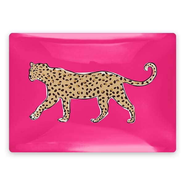 Clairebella - Walking Leopard Rectangle Glass Trinket Tray by Clairebella