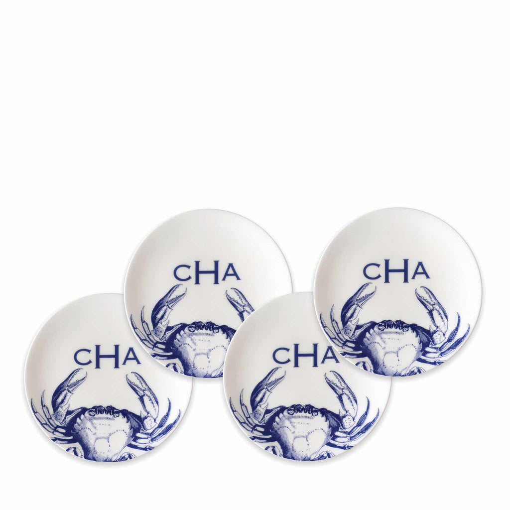Crabs Blue Canapé Plates Boxed (Set of 4) by Caskata