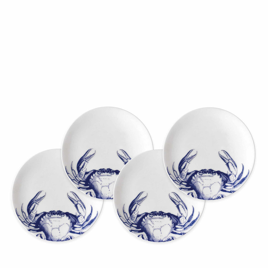 Crabs Blue Canapé Plates Boxed (Set of 4) by Caskata