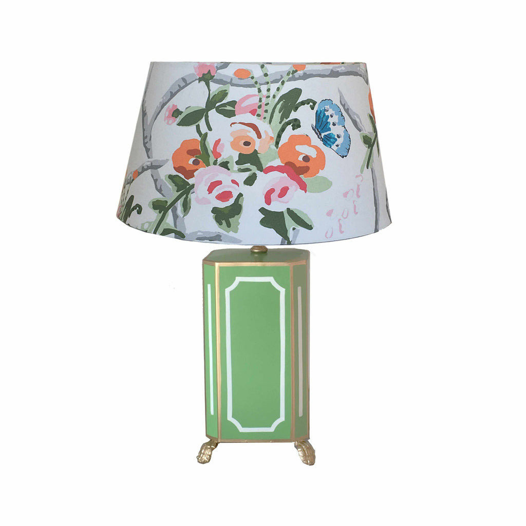 Devon Lamp in Green with Chintz Shade by Dana Gibson