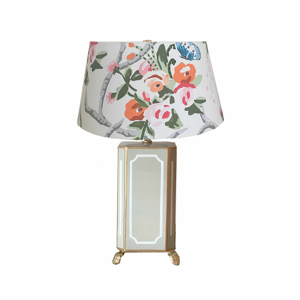 Devon Lamp in Grey with Chintz Shade by Dana Gibson