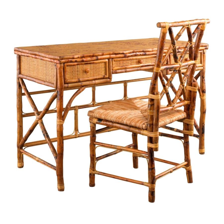 English Desk and Chair with Rush Weave Seat in Tortoise Shell Finish ...