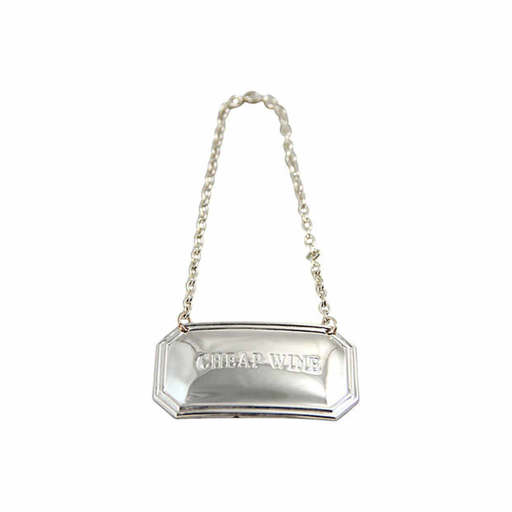 English Silver Plate Cut Corner Decanter Label - "CHEAP WINE" by Corbell Silver Company, Inc.
