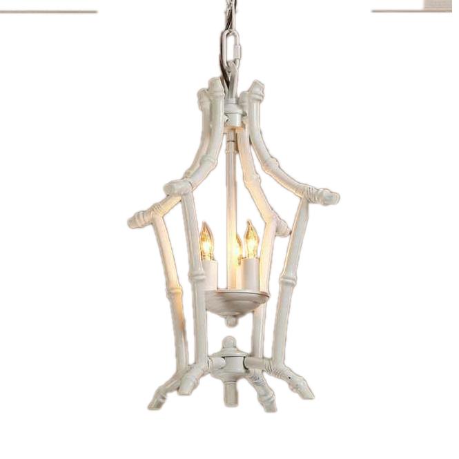 Faux Bamboo Lantern Chandelier, White Finish by Shades of Light