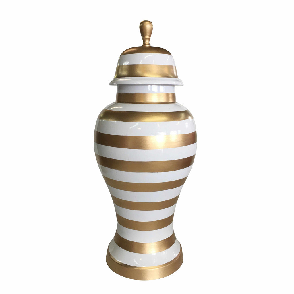 Ginger Jar, Medium 15"H in Gold Stripe by Dana Gibson