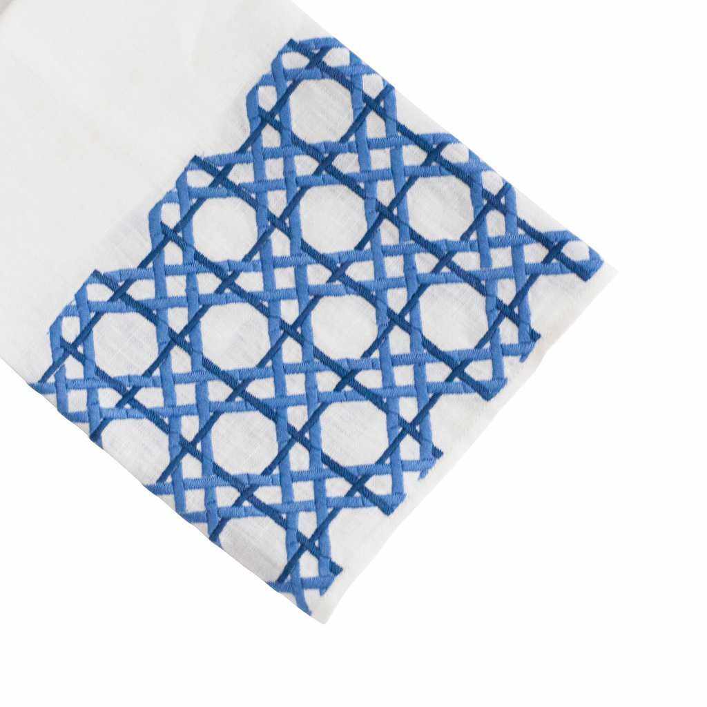 Haute Home Hand-Embroidered Linen Cane Tip Towel - BLUE by Haute Home