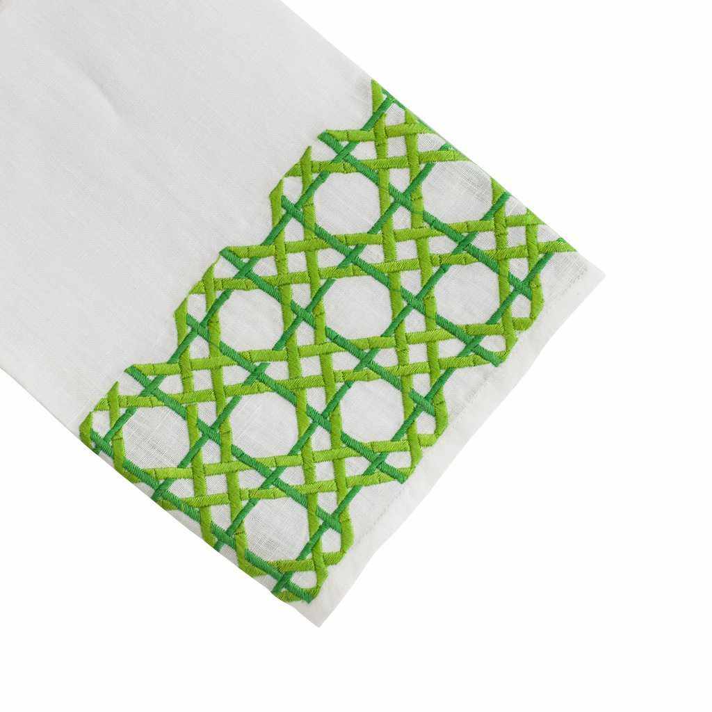 Haute Home Hand-Embroidered Linen Cane Tip Towel - GREEN by Haute Home