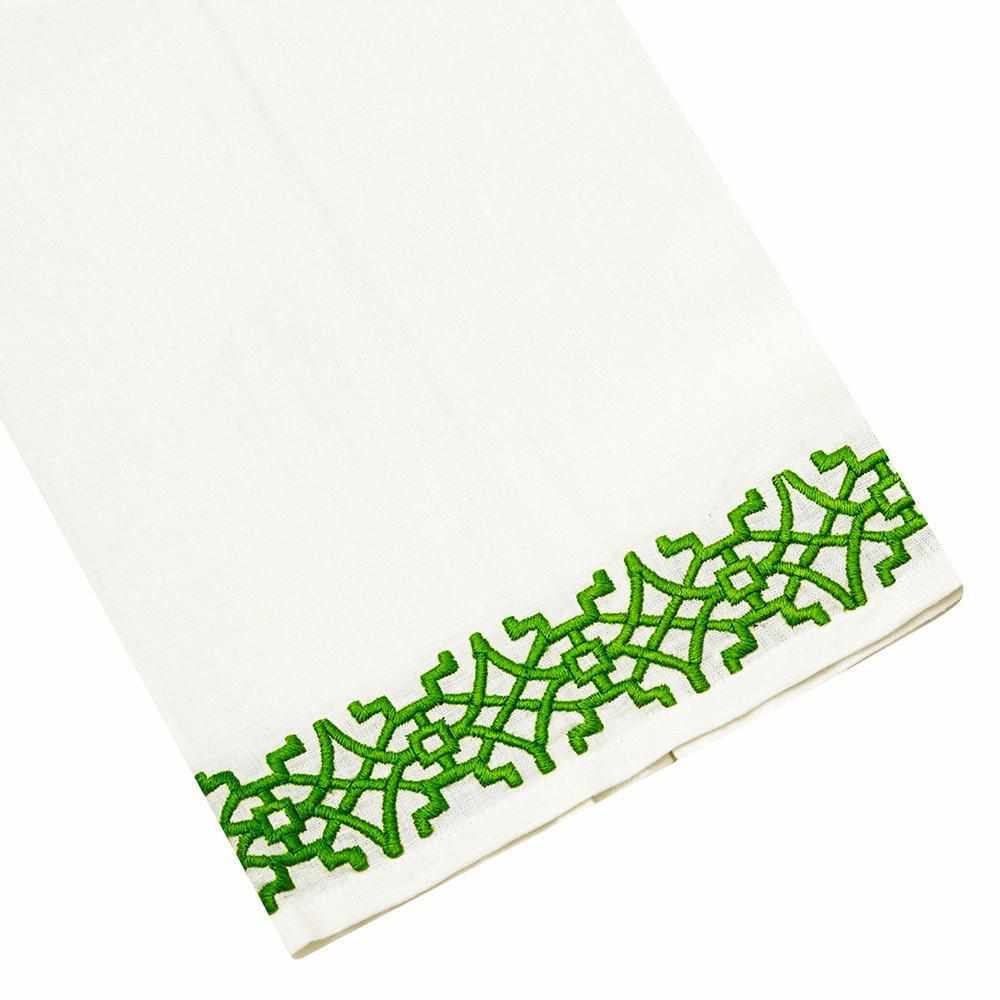Haute Home Hand-Embroidered Linen Chinois Tip Towel - GREEN by Haute Home