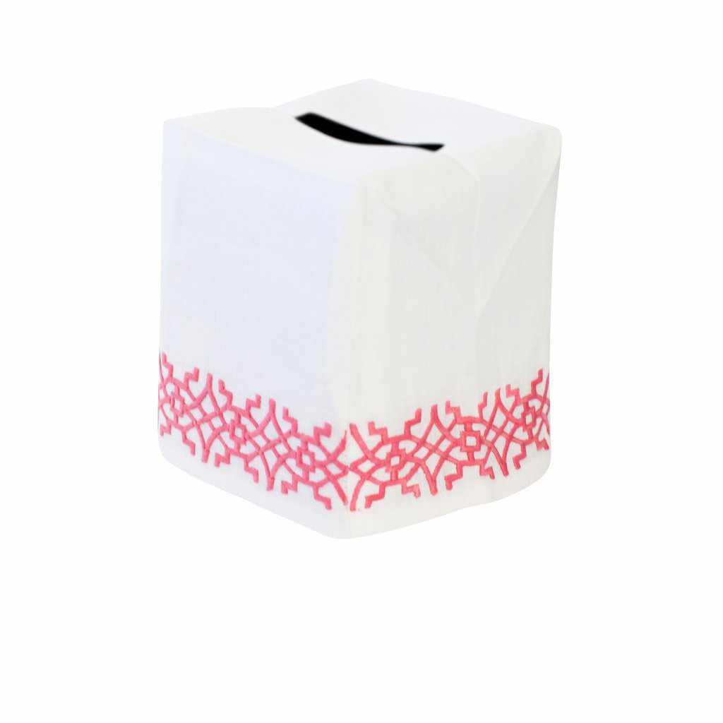 Haute Home Hand-Embroidered Linen Chinois Tissue Box Cover - PINK by Haute Home