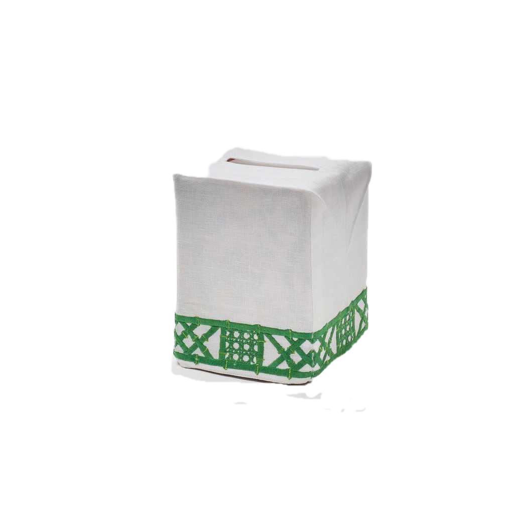 Haute Home Hand-Embroidered Linen Coconut Row Tissue Box Cover - GREEN by Haute Home