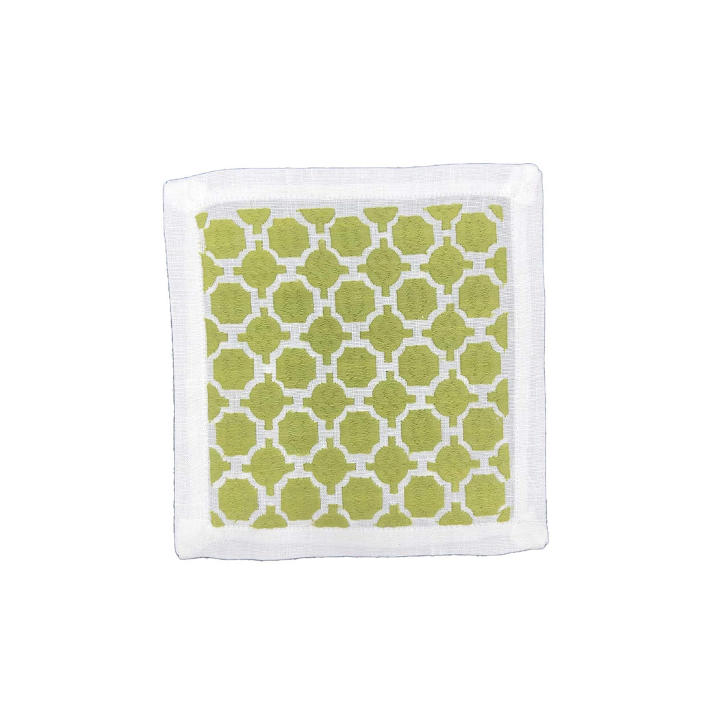 Haute Home Linen Geometric Coasters (Set of 4) - BRIGHT GREEN by Haute Home