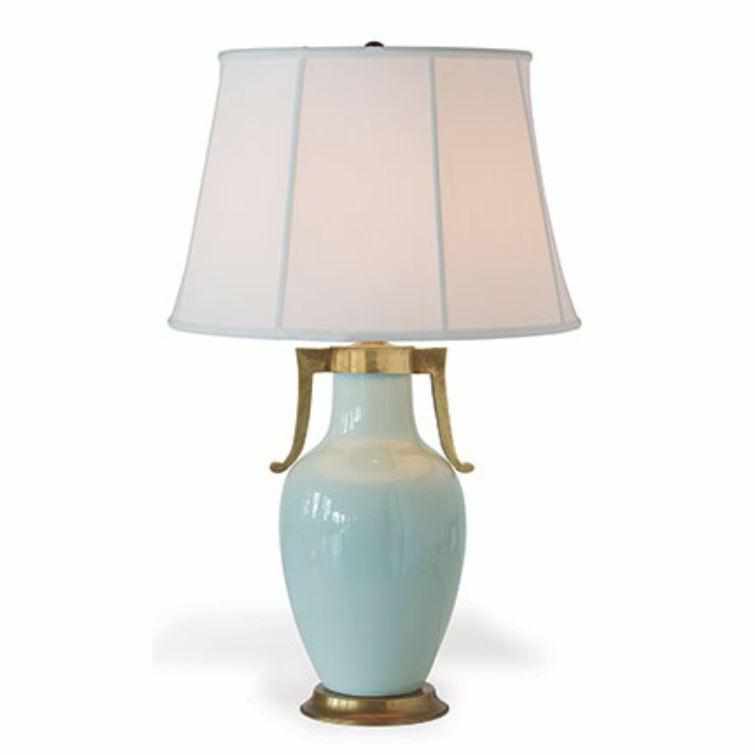 Hollywood Regency Style Celadon Porcelain Lamp with Brass Accents 34"H by Port 68