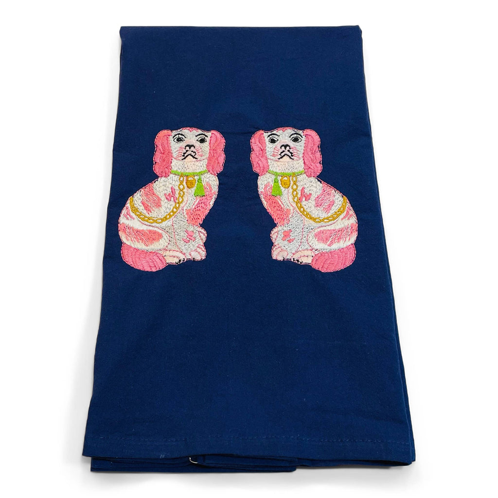 Kitchen Towel - Pair of Pink Staffordshire Dogs by Vibrantly Blue