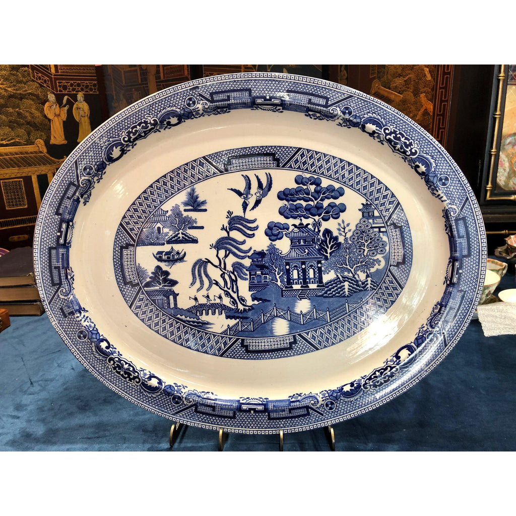 Large Antique Blue Willow Serving Platter Made by Wood W. Sons by Antique