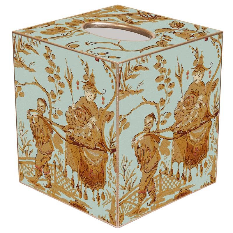 Marye-Kelley - Aqua Asian Toile Tissue Box Cover